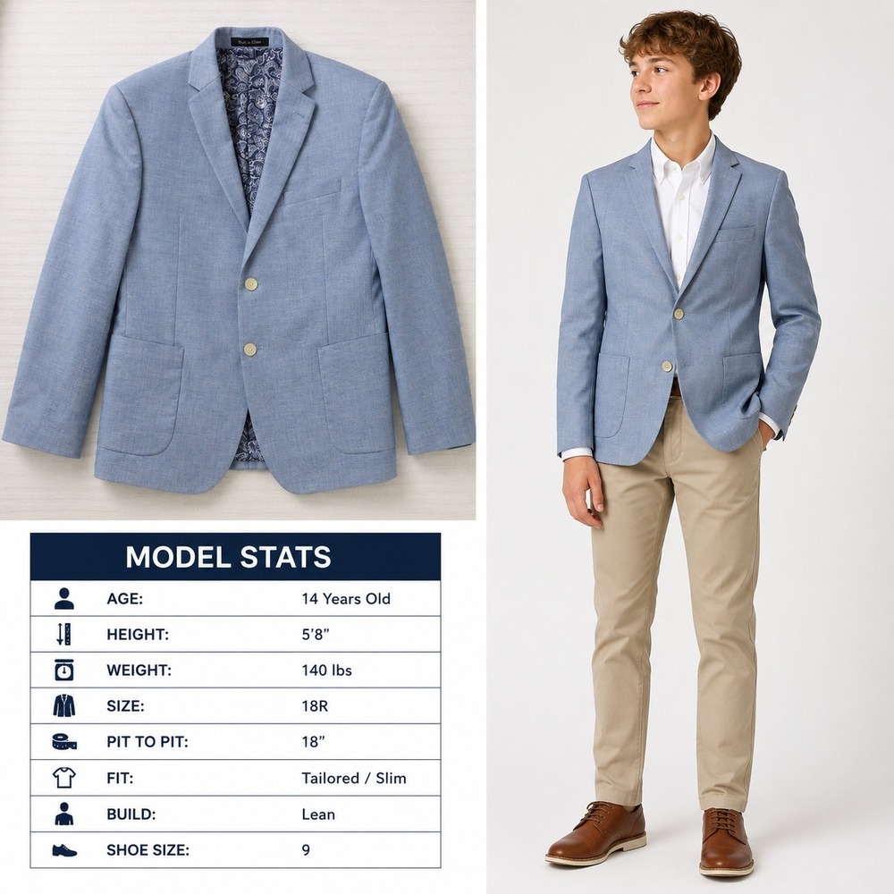 Lauren Ralph Lauren Boys Light Blue Cotton Paisley Lined Sport Coat Blazer 18R